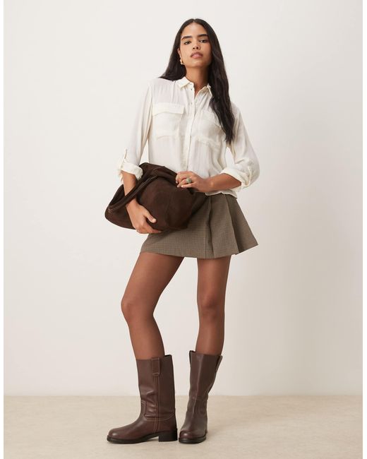 Aware Natural Utility Style Long Sleeve Shirt With Fold Up Cuff Detail