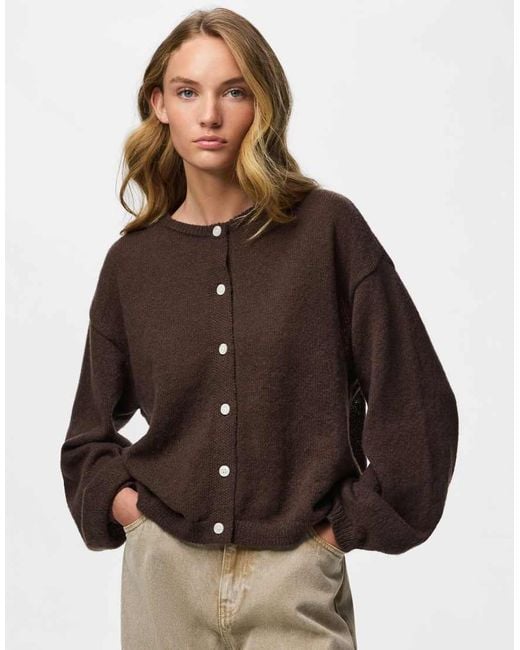 Pieces Brown Knitted Cardigan