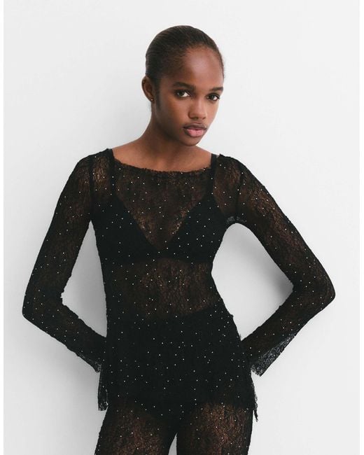 Pull&Bear Black – spitzenoberteil