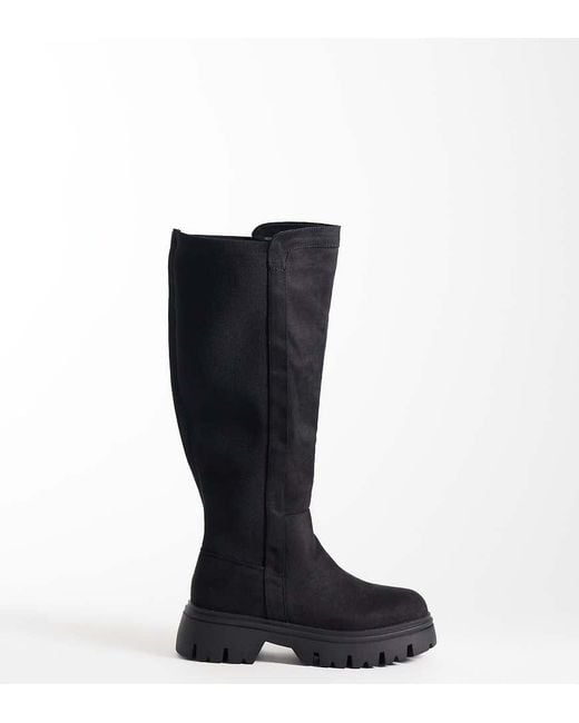 SEQWL Wide Fit Black Twirl Chunky Knee Boots