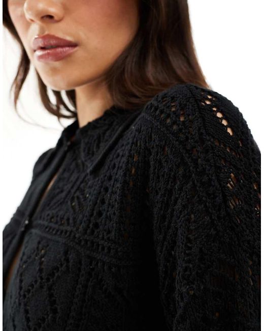 Vero Moda Black Aware Crochet Knit Cardigan With Collar