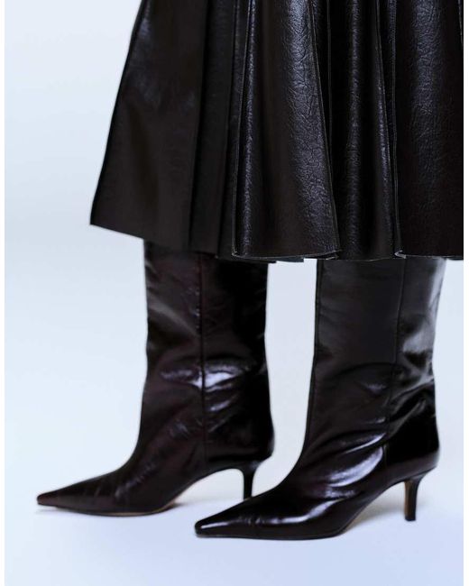 Mango Black Pleated Faux Leather Maxi Skirt