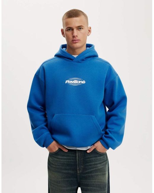 Cotton On Blue Box Fit Graphic Hoodie for men