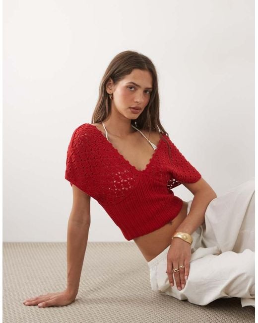 ASOS Red Knitted Plunge Cinch Top
