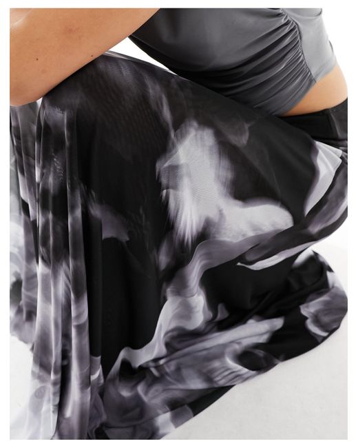ASOS Black Double Layer Mesh Floaty Maxi Skirt