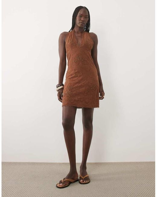 Mango Natural Teen Embellished Halterneck Mini Dress