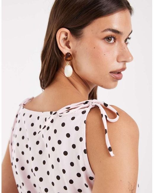 ASOS White Polka Dot Shirred Waist Mini Dress
