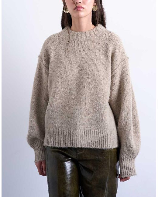 TOPSHOP Pluizig Gebreide Trui Van Wolmix Met Zichtbare Naden in het Gray