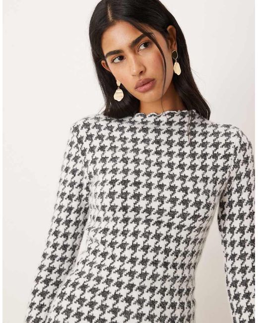 Vila White Dogstooth High Neck Knitted Top Co-ord