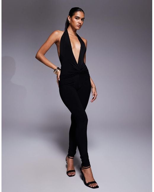 I.AM.GIA Blue Natalia Super Soft Slinky Deep Plunge Twist Detail Catsuit
