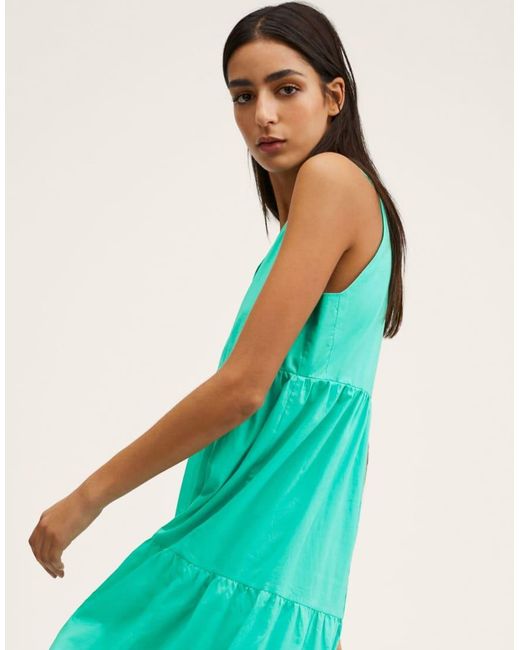 Mango Green Tiered Strappy Midi Dress