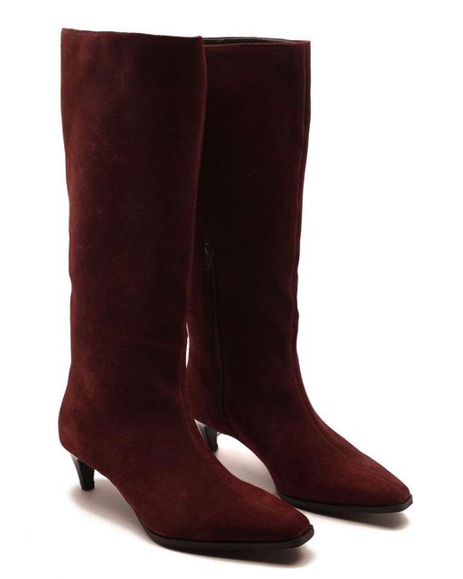 OFF THE HOOK Red Fern Suede Leather Knee-High Kitten Heel Boots