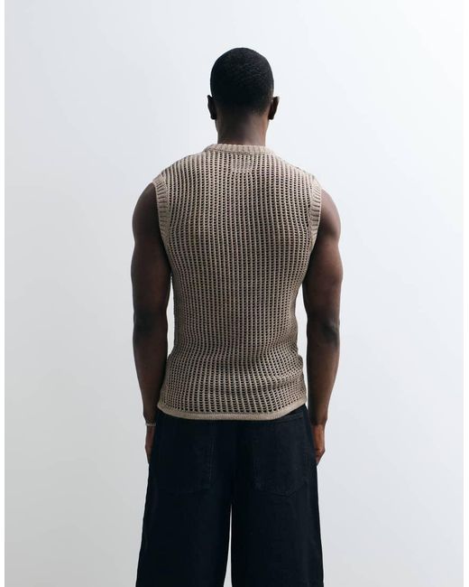 ASOS Natural Muscle Fit Open Knit Vest for men