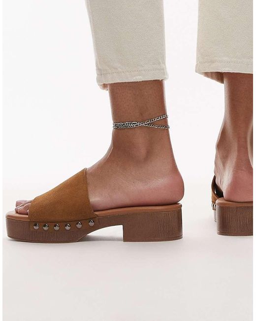 TOPSHOP Brown Hamilton Suede Clog With Studs