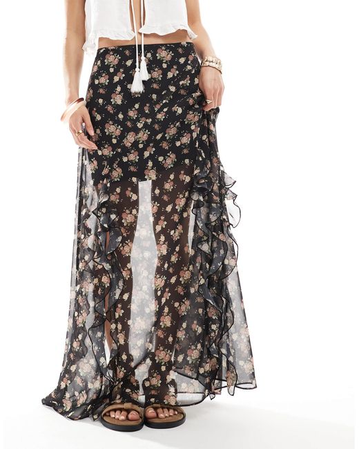 Jupe longue en mousseline imprimée à volants ASOS en coloris Multicolor
