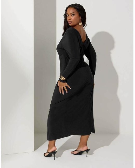 Yours Clothing Black Knot Front Maxi Dress