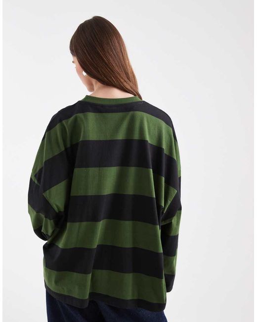 Collusion Green Bold Stripe Long Sleeve T-shirt