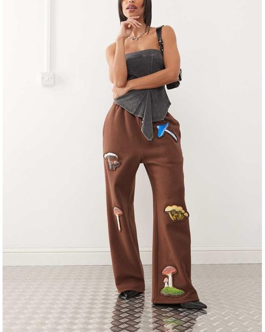 Tyler McGillivary Brown Mushroom Print Wide Leg Trousers Co-Ord