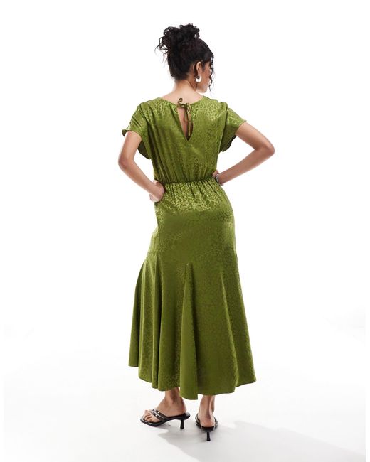 Never Fully Dressed Green Cap Sleeve Satin Jacquard Midaxi Dress