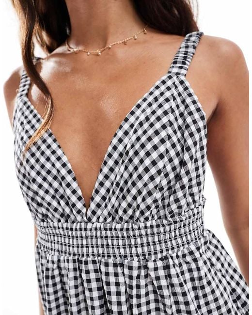 Vero Moda Cami Maxi-Jurk Met Diepuitgesneden Voorkant En Gingham Ruiten in het Gray