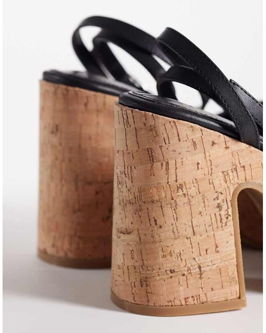 South Beach Black Crochet Cork Heeled Sandals