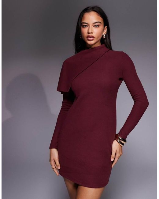 ASOS Purple Supersoft Long Sleeve Fold Over Cape Detail Mini Dress