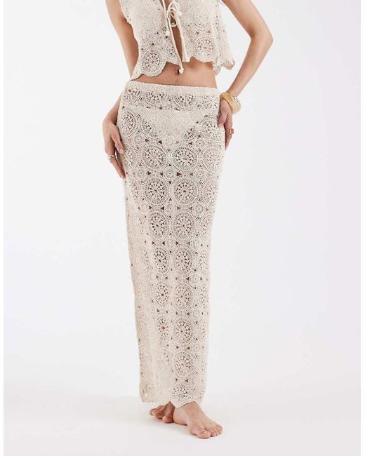 4th & Reckless Cotton Rich Crochet Floral Scallop Edge Beach Maxi Skirt Co-ord in White | Lyst UK