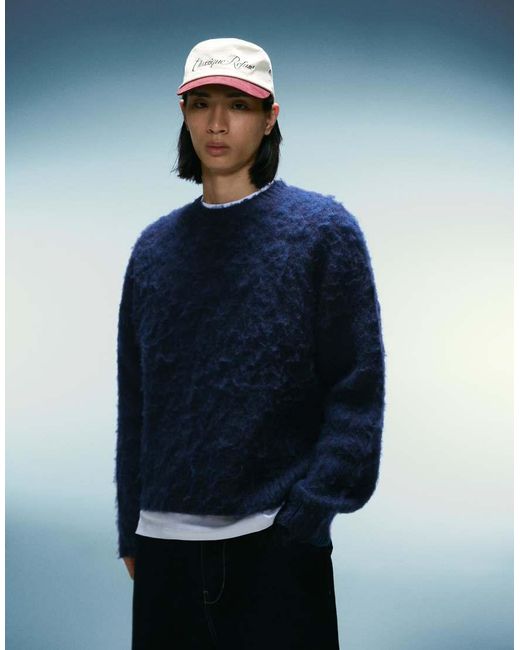Bershka Blue Boxy-Fit Faux Fur Sweater for men