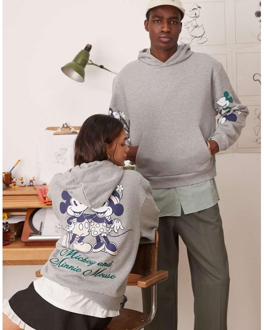 ASOS Brown Disney Unisex Boxy Oversized Hoodie With Mickey & Minnie Mouse Prints