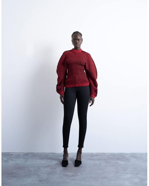 Pull coupe cocon côtelé effet tressé TOPSHOP en coloris Red