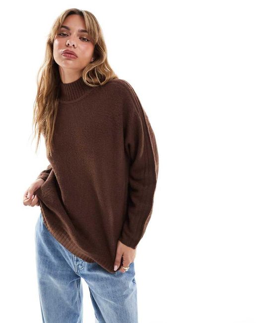 Threadbare Hoogsluitende Oversized Trui in het Brown