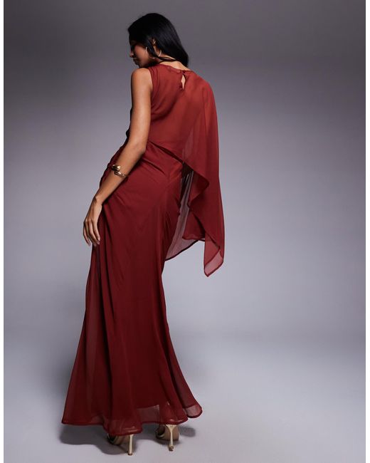 ASOS Layered Sleeve Overlay Maxi Dress With Draped Skirt