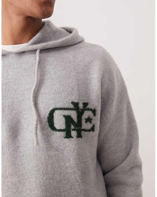 ASOS Gray Oversized Co-Ord Knitted Hoodie With Nyc Chest Logo for men