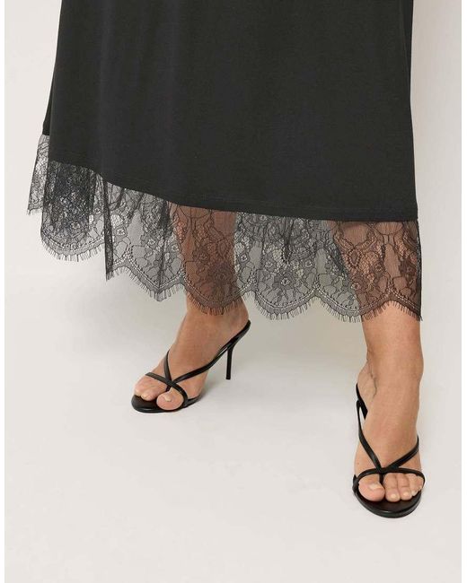 Yours Clothing Black Lace Trim Gathered Skirt