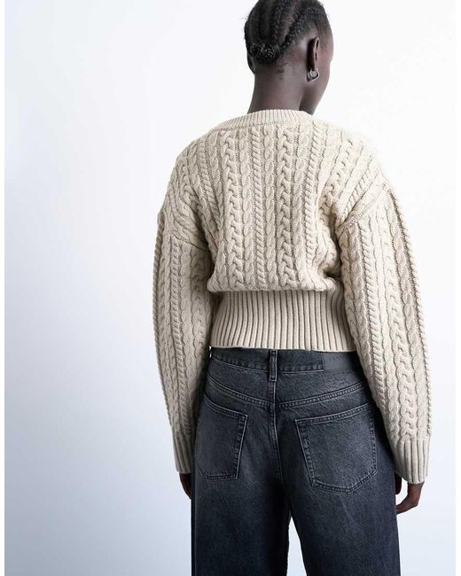 TOPSHOP Multicolor Knitted Cable Fitted Waist Cardigan
