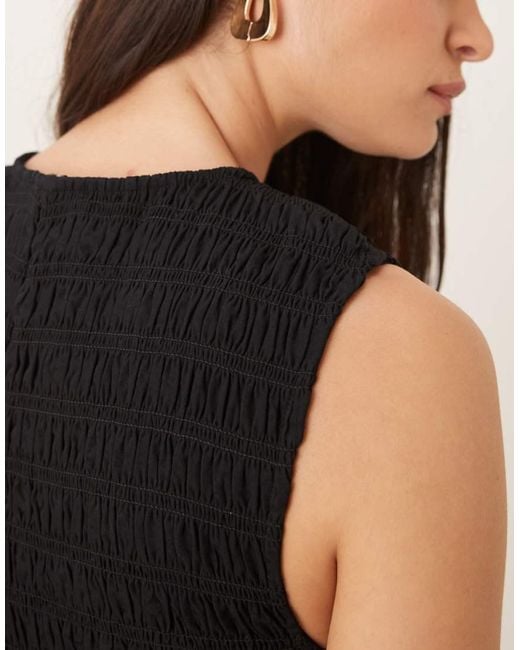 Mango Black Shirred Body Dropped Waist Midi Dress