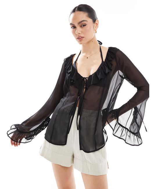 Miss Selfridge Black – strand-cover-up aus chiffon