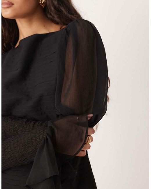 ASOS Black Slash Neck Dropped Waist Mini Dress With Shirred Sleeves