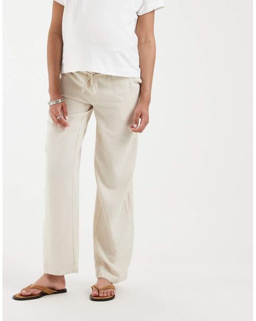 ONLY White Over The Bump Linen Blend Pants
