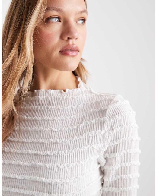 Pieces White Bubble Textured Long Sleeve Jersey Top