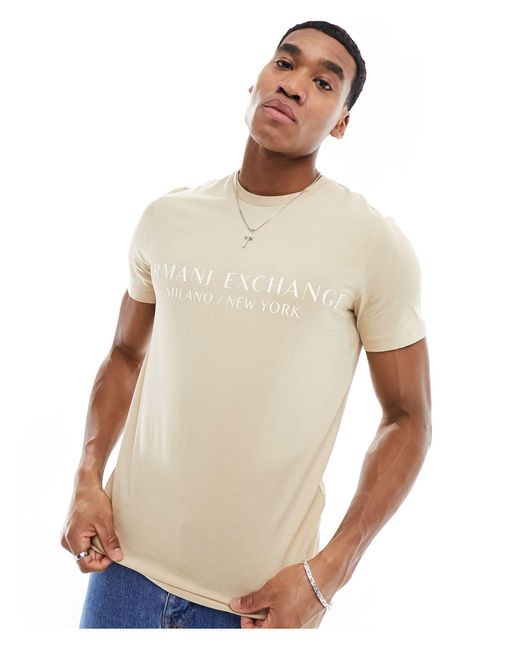 T-shirt avec logo linéaire - beige Armani Exchange pour homme en coloris White