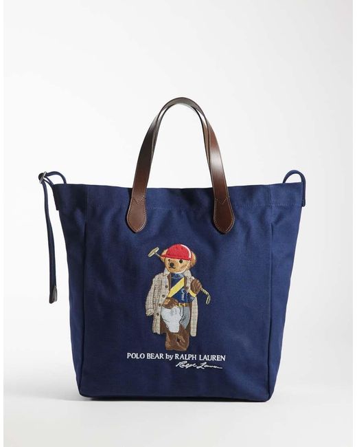 Polo Ralph Lauren Blue Embroidered Bear Tote Bag for men