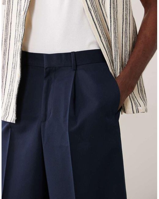 ASOS Blue Tailored Pleated Oversized Bermuda Shorts for men