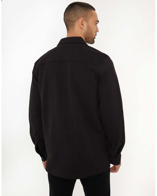 Threadbare Black Relaxed Fit Cotton Twill Button Up Overshirt for men
