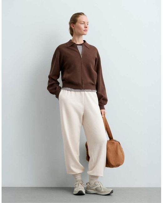 Oysho Brown Knit Polo Jacket