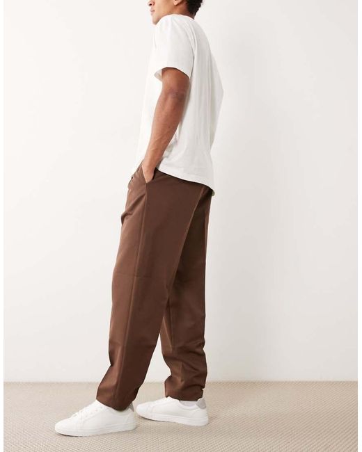 ASOS Natural Smart Pleated Oversized Tapered Trousers for men