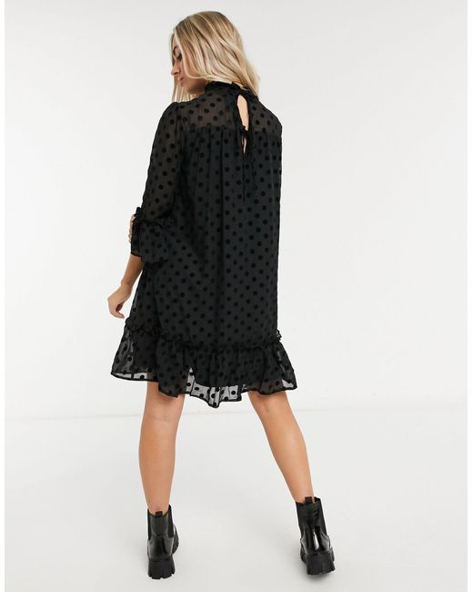 Pieces Dobby Mesh Smock Dress With High Neck in Black | Lyst Australia