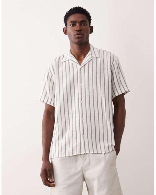 Jack & Jones White Textured Stripe Shirt With Short Sleeves for men