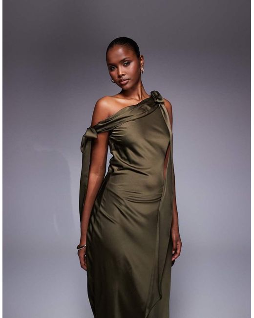 TFNC London Gray Fallen Shoulder Maxi Dress With Tie Details