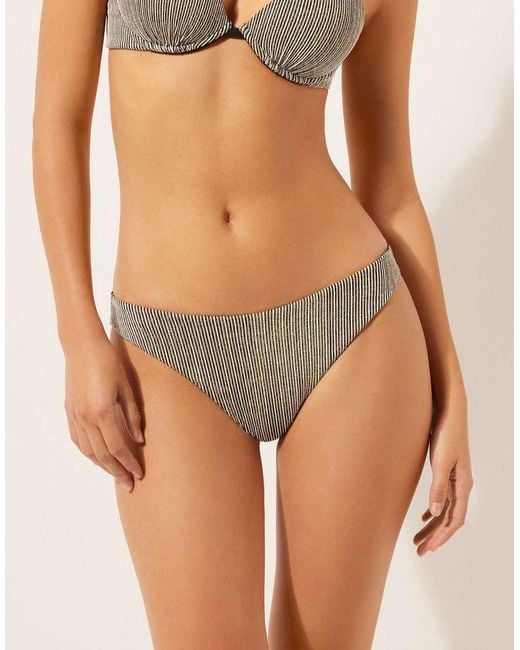 Calzedonia Metallic Bikini Bottoms Golden Stripes